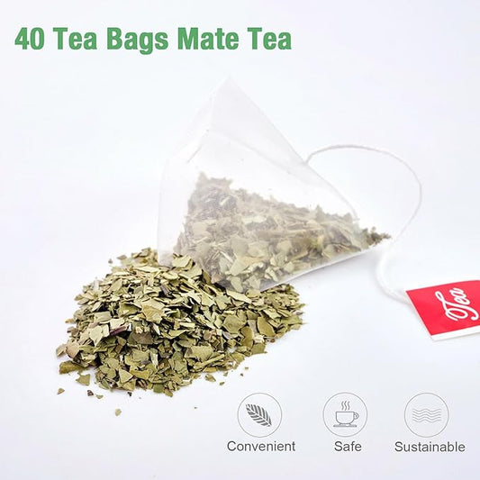 40 Yerba Mate Tea Bag, 3g/bag, Unsmoked Yerba Mate Loose Leaf Tea Packets, Unsweetened, from Argentina - Rich In Antioxidants