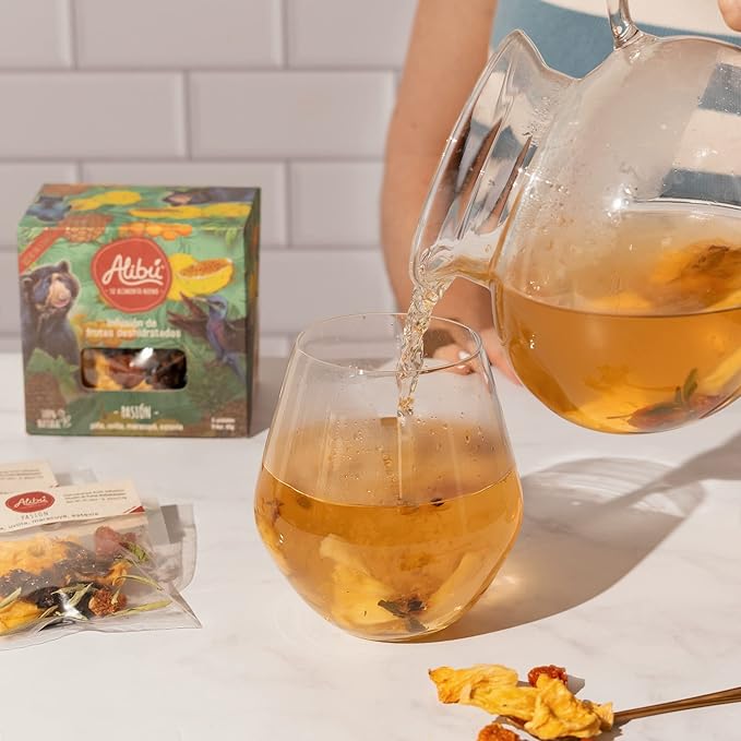 Alibú Dried Fruit Tea Infusions - Passion - Pineapple, Goldenberry, Passion Fruit, Water Infusions Dried Fruit - Box of 2.12 oz (Passion)