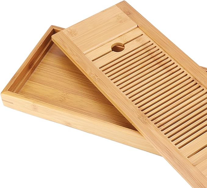 Keenso Tea Tray with 2 in 1 Removable Tea Tray for Home Office Table 38 * 15cm, Ecofriendly Mini Serving for Chinese Gongfu Service for 2-3 Persons