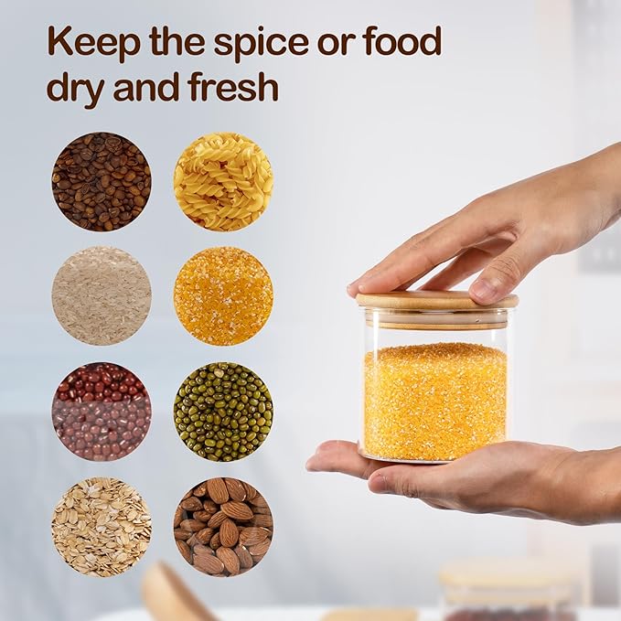 22oz Straight cylindrical Airtight Storage Jars with Bamboo Lid Set of 6 Storage Container Stackable Spice Jar, Kitchen Canister for Sugar, Tea