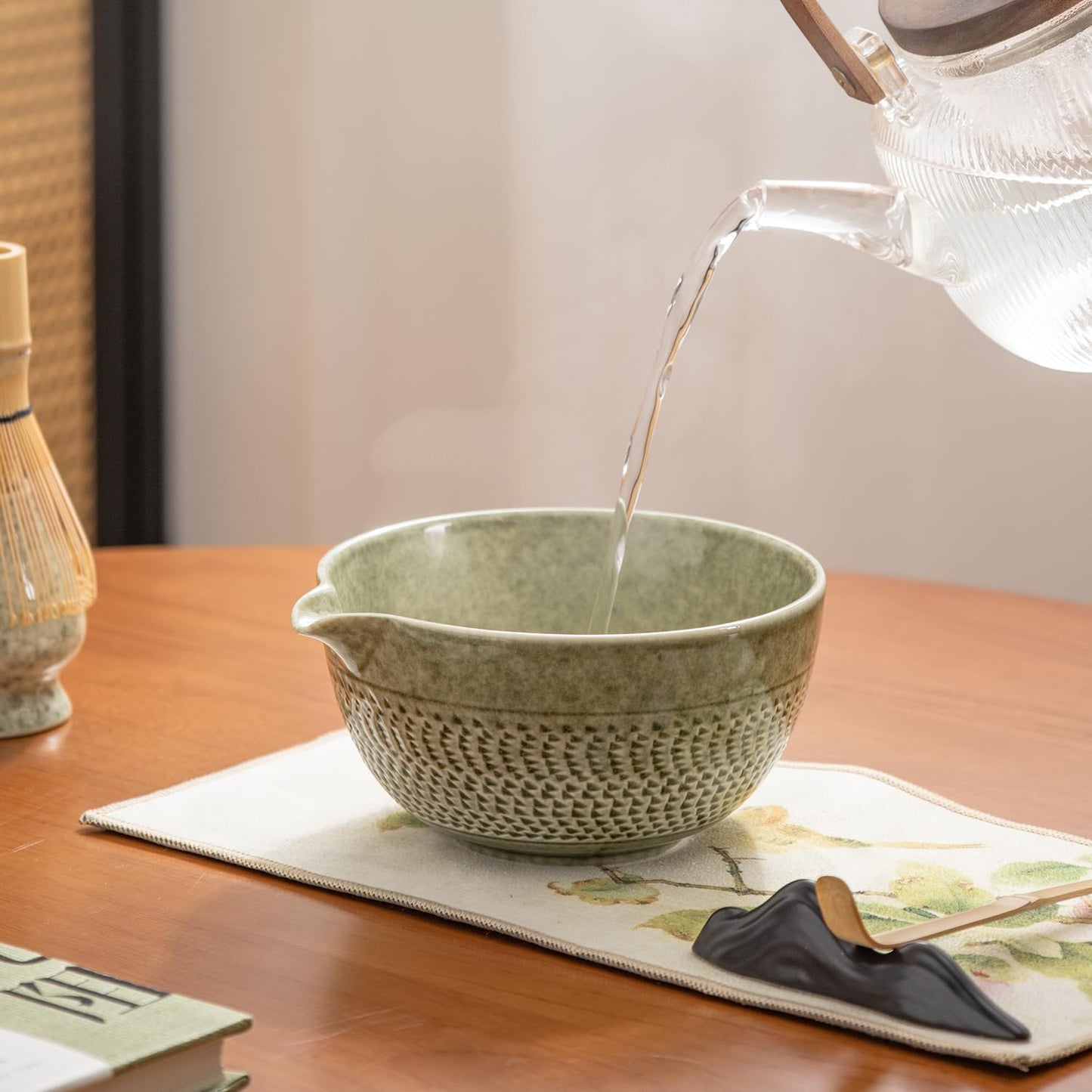 DWEHIXBUY matcha whisk set Ceremony Accessory, Matcha Whisk, Traditional Scoop (Chashaku), Tea Spoon, Whisk Holder, 1 tea bowl, 1 tea siev, 7pcs matcha set.matcha green matcha kit