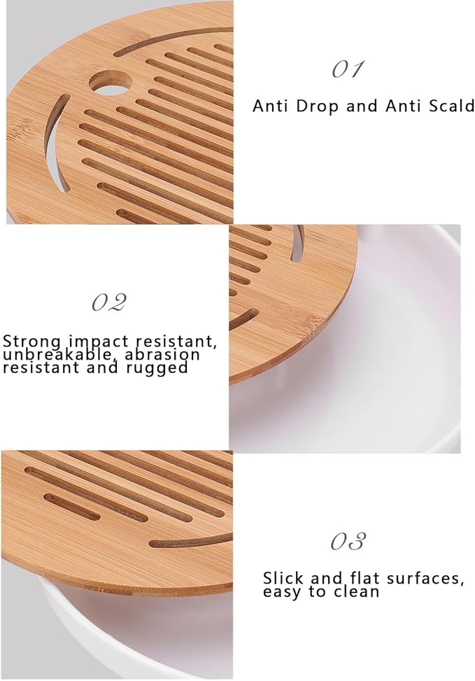 10in Round Shape Modern Stylish Chinese Kung Fu Tea Serving Tray Gongfu Tea Table with Water Storage Box for Home Office Bar