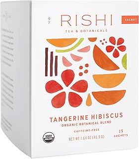 Rishi Tea Tangerine Hibiscus Herbal Tea - Organic, Caffeine Free Sachet Bags, Hibiscus Botanical Blend - 15 Count (Pack of 1)