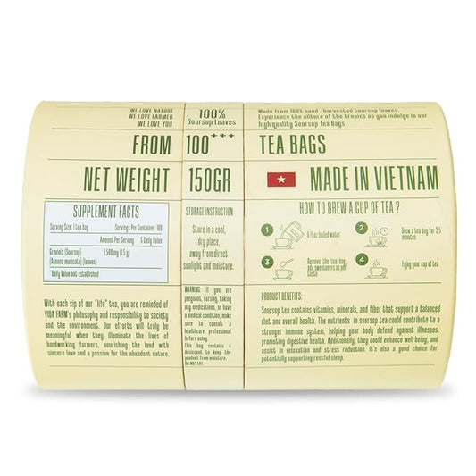 Vida Farm 100 Soursop Leaves Tea Bags, 100% Natural Soursop Graviola Leaf Tea Bags, Dried Guanabana Leaves Herbal Tea Bags, Herbal Leaf Tea, No Sugar
