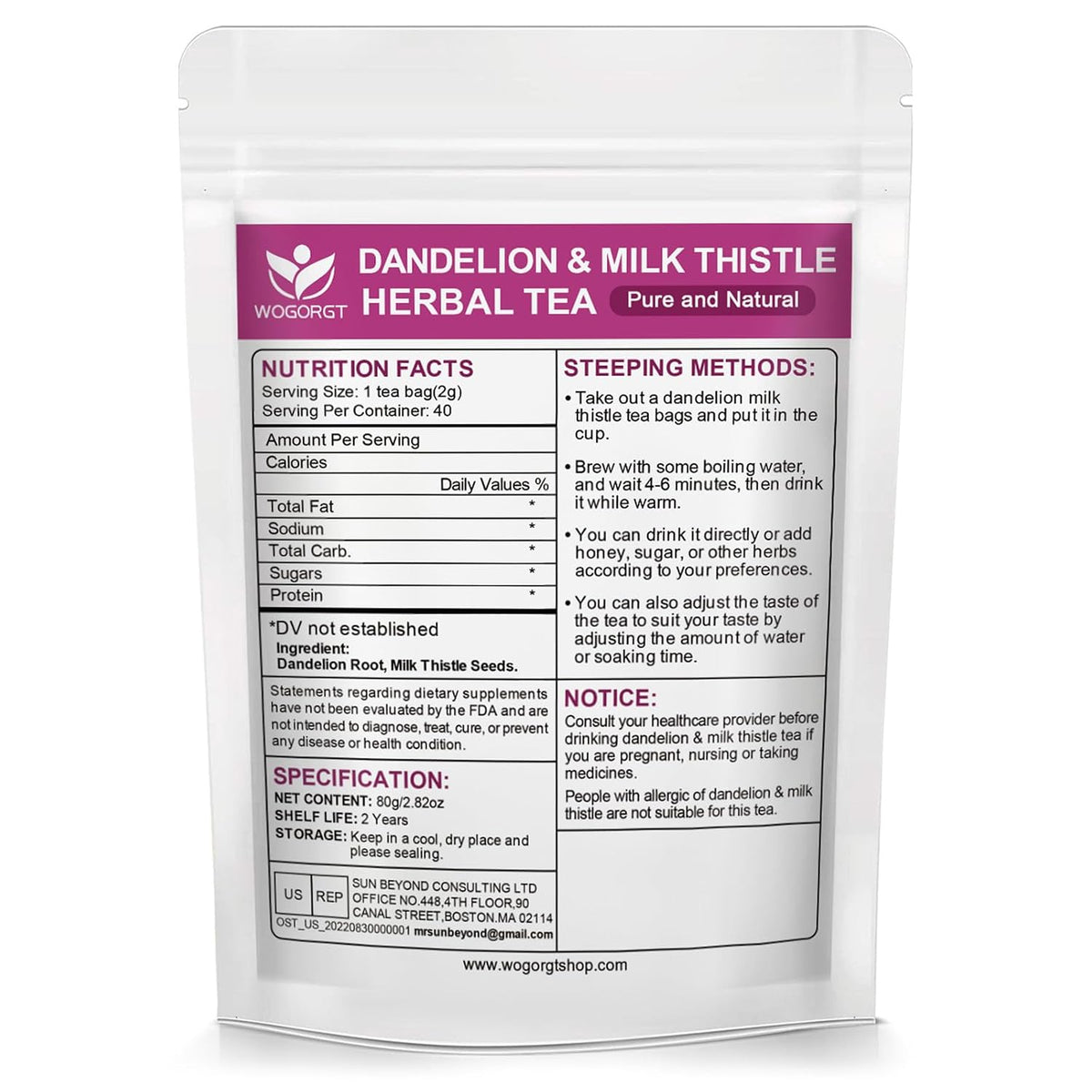 WOGORGT Dandelion Root with Milk Thistle Tea for Support