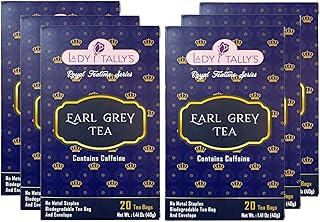 Herbal Cup Tea - Lady Tallys Earl Grey, Rich Flavor and Aroma for Daily Indulgence, Caffeinated, Enjoy Hot Cold Summer Winter, 20 Teabags (Pack of 6)