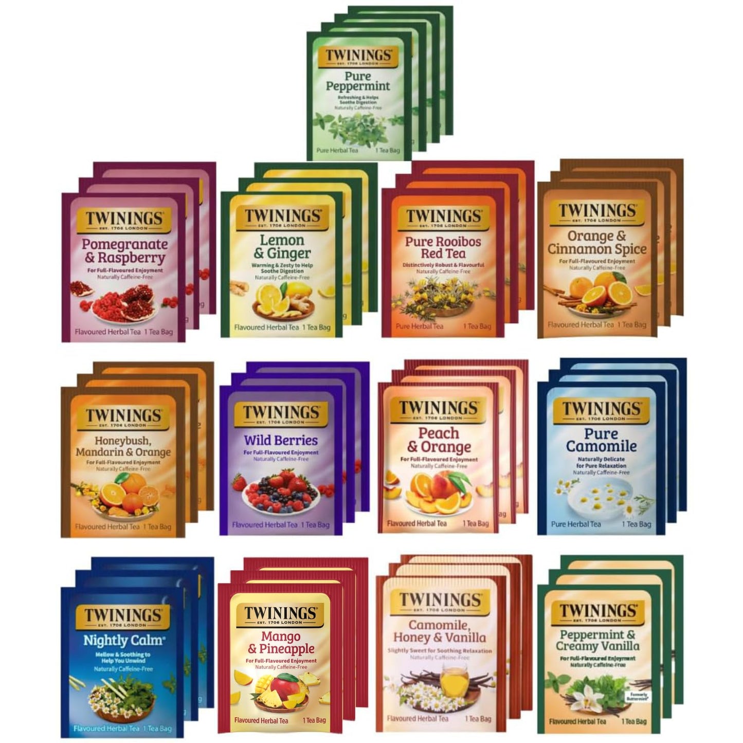 Twinings Herbal Tea Variety Pack, 40 Count, 13 Flavor Sampler | 13 Herbal Flavors, Individually Wrapped, Caffeine Free, Tea Gift Set