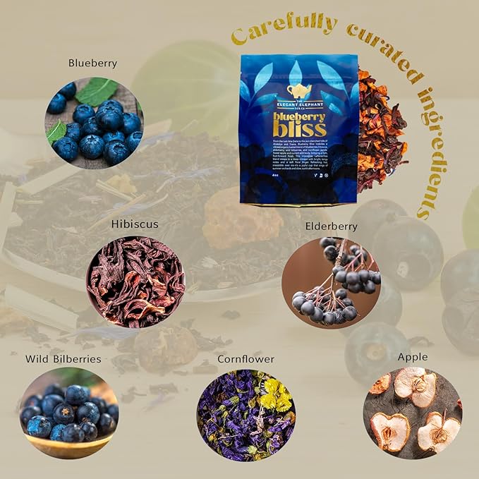 Blueberry Bliss Tea, Organic Loose Leaf Herbal Tea – Real Fruit, Summer Juice, Caffeine-Free, Refreshing Sweet Iced Drink