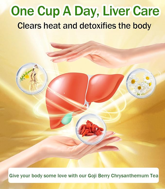 Goji Berry Chrysanthemum Tea for Liver Health, Dandelion Wolfberry Tea Bags, Chinese Health Herbal Tea, Include Cassia Seed, Licorice, Orange Peel, Gardenia, Tea Loose Leaf(1Box,15 Bags)