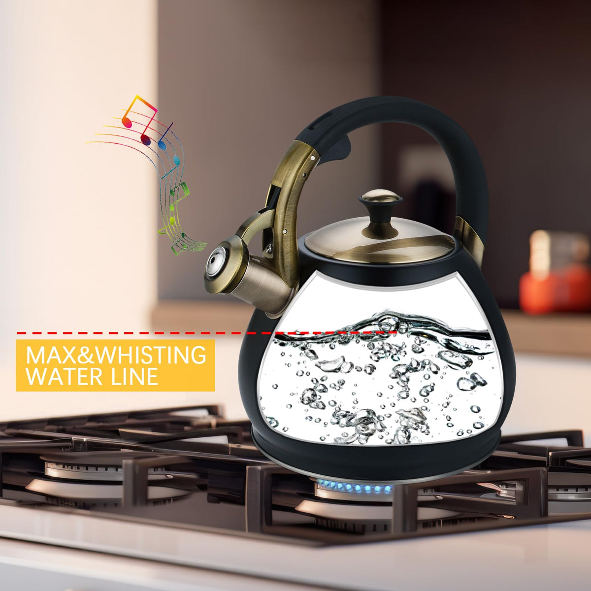 Lazneyru Tea Kettle Stovetop Whistling Kettle Teapot, 3Quart Tea Pot Stainless Steel Teakettle for Stove Top with Heat Proof