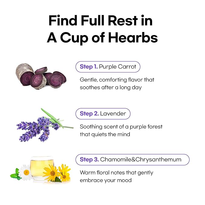 Odada Purple Moon Tea - Calming Lavender, Chamomile & Korean Purple Carrot Blend, Cozy Evening Comfort & Antioxidant-Rich K-Wellness Ritual, Caffeine-Free, Zero Sugar, 24 Tea Bags