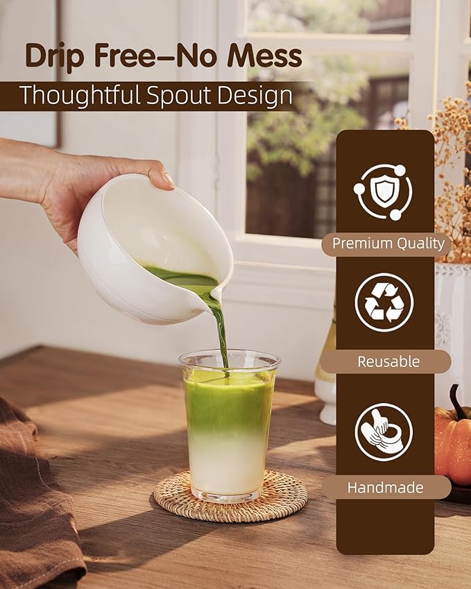 ZENS Matcha Whisk Set, 6pcs Matcha Kit Includes Ceramic Bowl, Handcrafted Bamboo Whisk and Chasen Holder, Scoop, 304 Sifter & Tea Mat，Matcha Set for Tea Ceremony,Latte Making, White