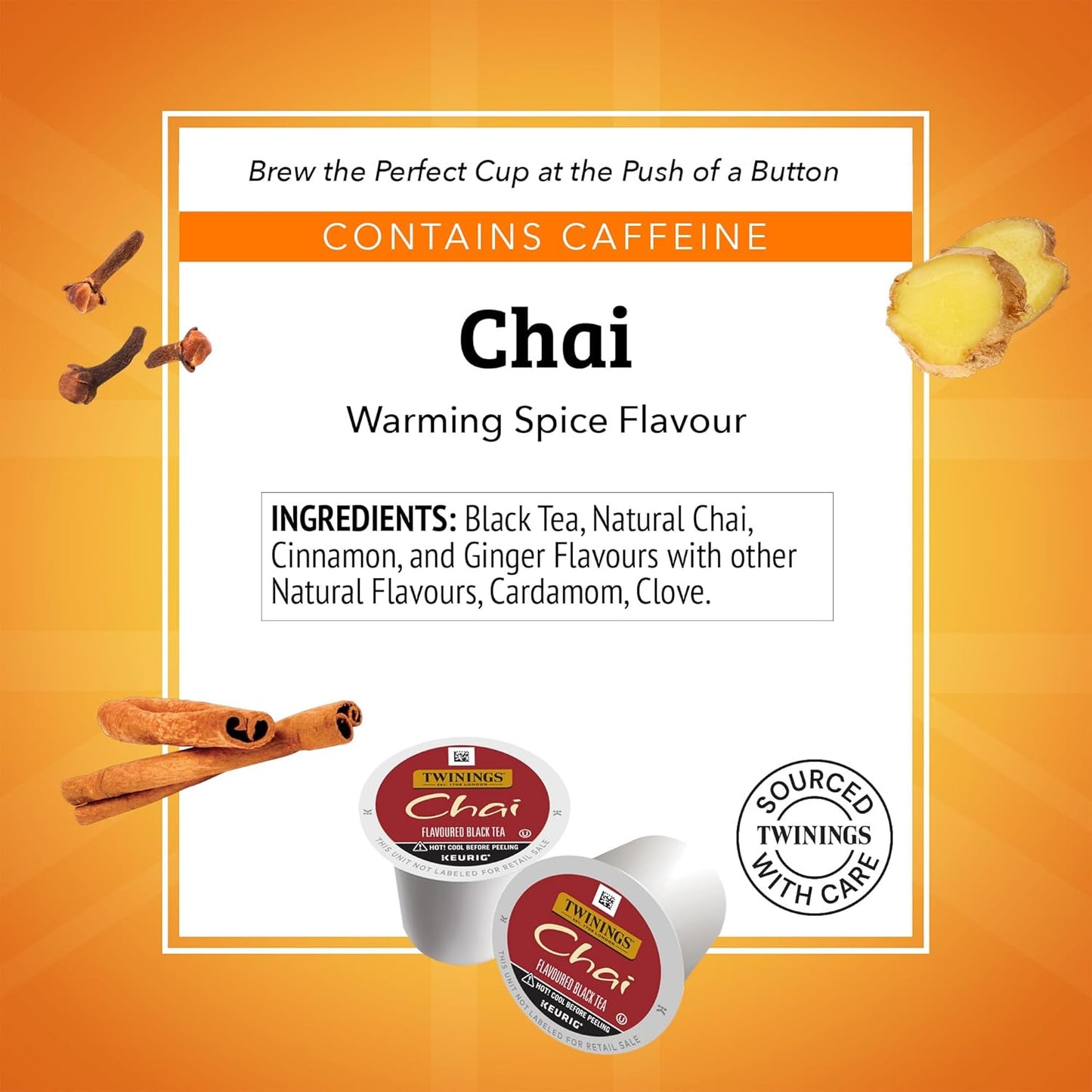 Twinings Chai Black Spiced Tea K-Cup Pods for Keurig, 24 CT Box (1 Pack) | Sweet, Savoury Cinnamon, Ginger, Cardamom, Clove, Naturally Caffeinated, 24 Pods for Single Serve-Brewers, Enjoy Hot or Iced