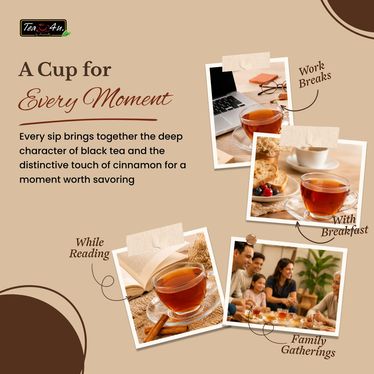 TEA 4U. BY ANVERALLY Tea4U Cinnamon Flavored Black Ceylon Tea Bags - Sri Lankan Blend - 25 Count