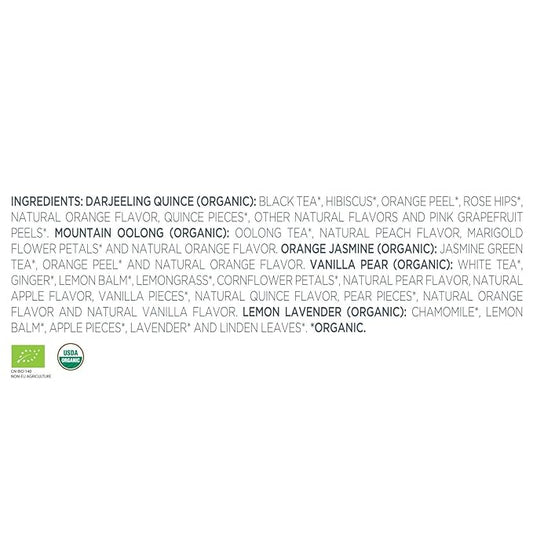 Tea Forte Lotus Petite Presentation Box Tea Gift Set Sampler, 10 Assorted Variety Handcrafted Pyramid Infuser Bags, Black, Green, Oolong, White, Herbal Blends