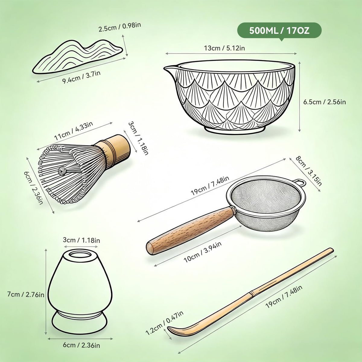 Doorsisun Matcha Whisk Set, Ceramic Matcha Kit Set, 6 Pcs for Tea Ceremony
