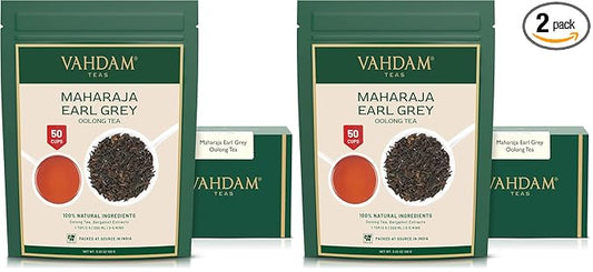 VAHDAM, Maharaja Earl Grey Oolong Tea Loose Leaf (50 Cups/3.53oz) Non GMO, Gluten Free | Oolong Tea Leaves | Loose Leaf Earl Grey Tea With Pure Bergamot Oil | Brew As Hot Or Iced Tea (Pack of 2)