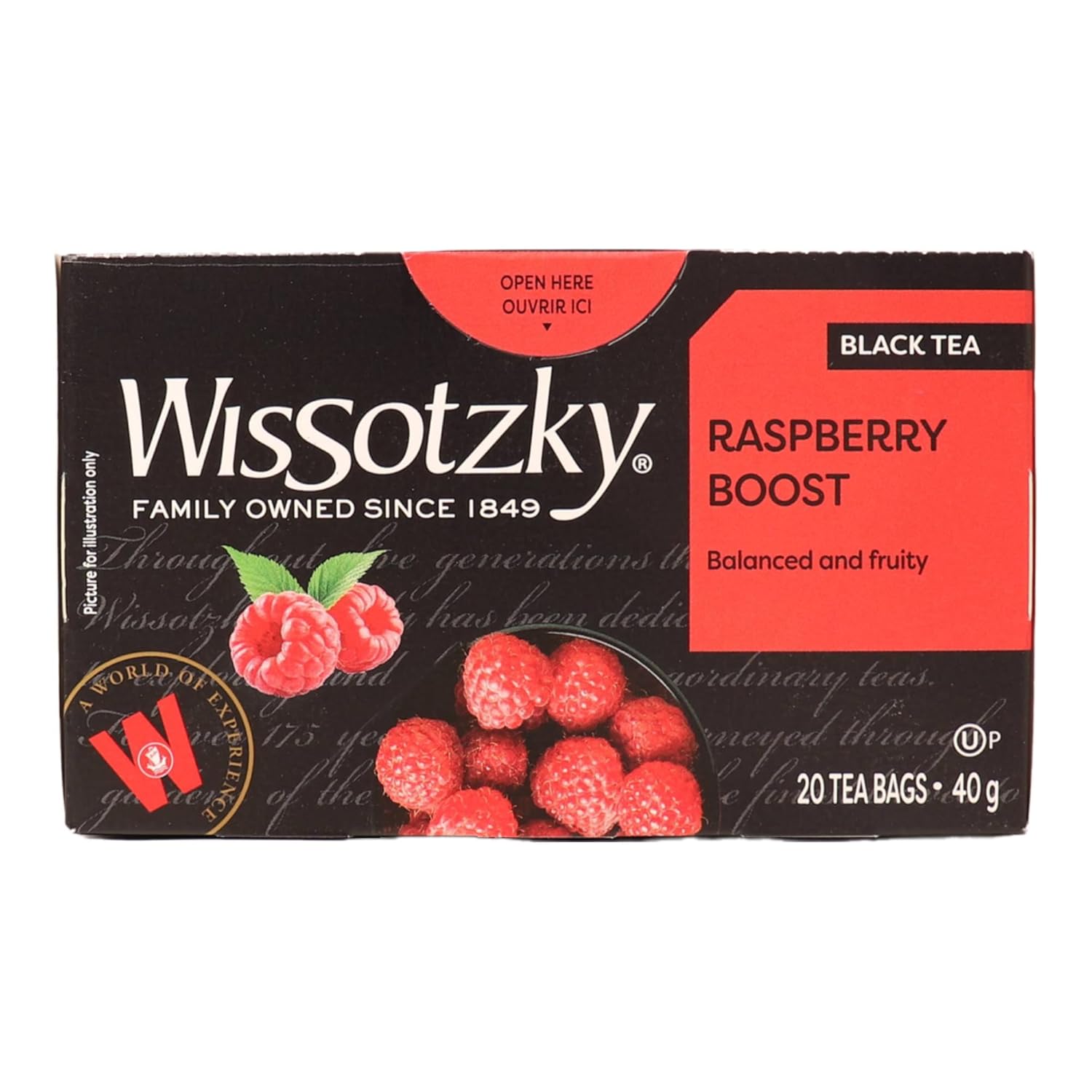 Wissotzky Raspberry Boost Black Tea, 20 Tea Bags | Bold Berry Tea | Antioxidant Rich | Fruity Black Tea Bags