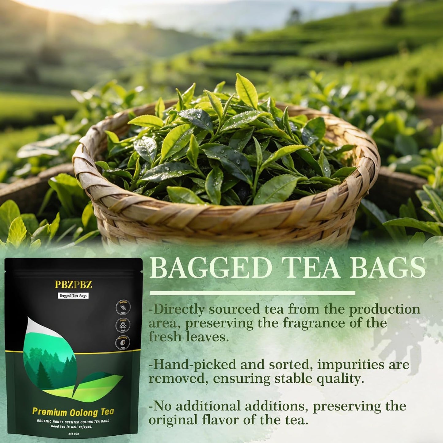 Oolong Whole Leaf Tea Bags, Organic Non-GMO, High-Altitude, 20 Count (1) | Smooth Floral Honey Taste for Daily Relaxation &amp; Wellness Ritual, Moderate Caffeine