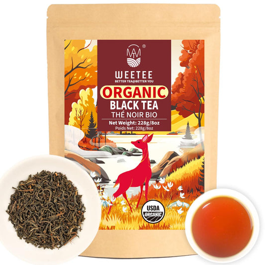 WT WEETEE Organic Black Tea Loose Leaf, 110+ Cups, No Bitter &amp; Rich Flavor | Pure Organic FOP Black Tea with Rich Malt, Floral &amp; Fruity Notes, Premium Loose Leaf Black 228g /8oz for Hot or Iced &amp; Latte