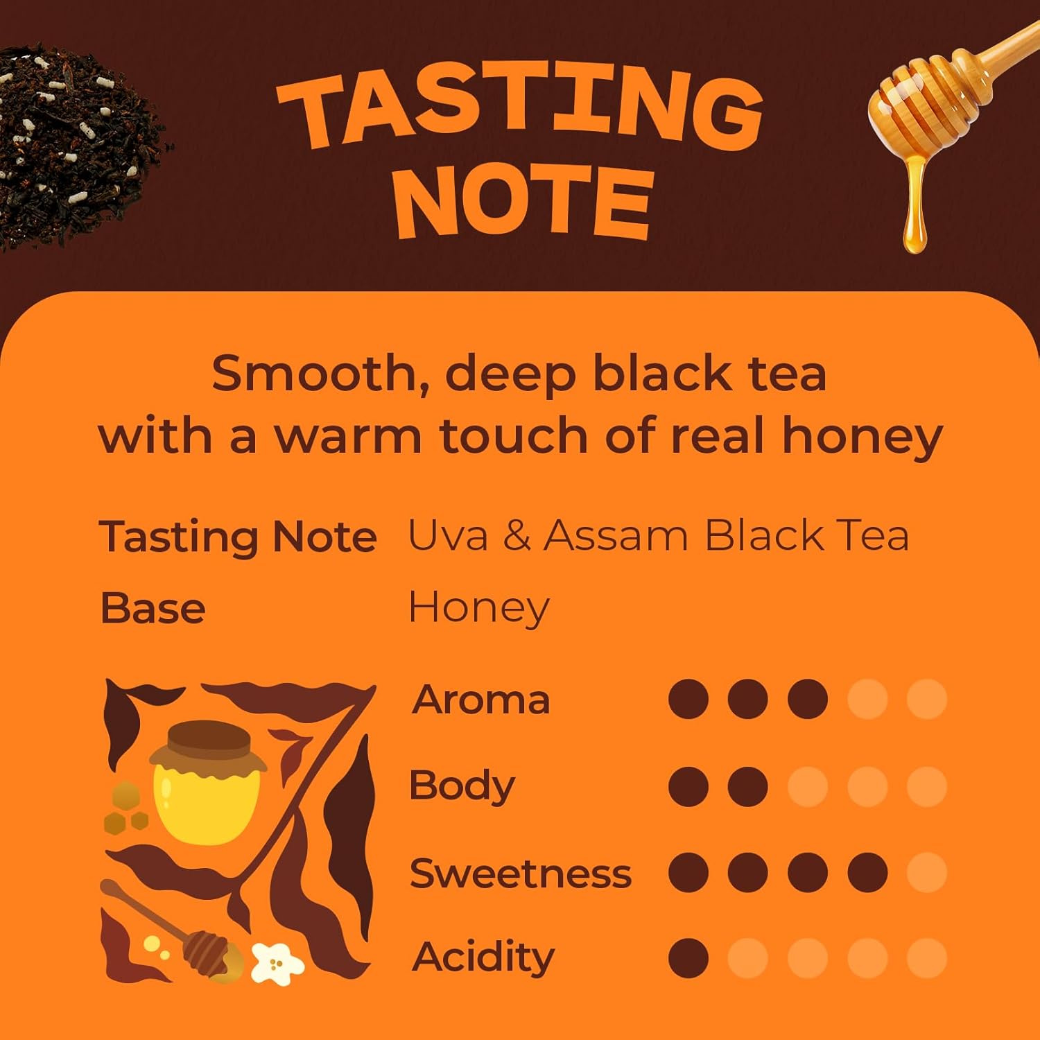 TEAZEN Honey Black Tea Bags, Zero Sugar Black Tea with Honey – 15 Tea Bags (1 Pack)