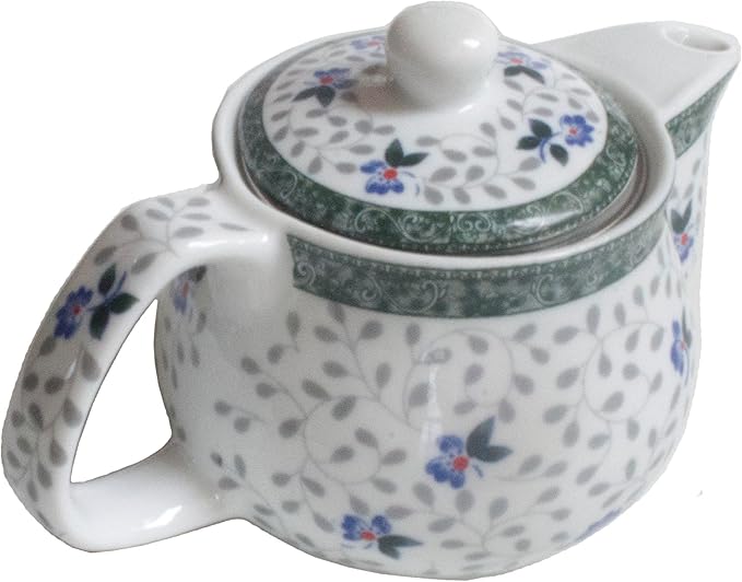 Small Porcelain Teapot, 9oz Tea Pot with Stainless Steel Filter Removable (Flower)