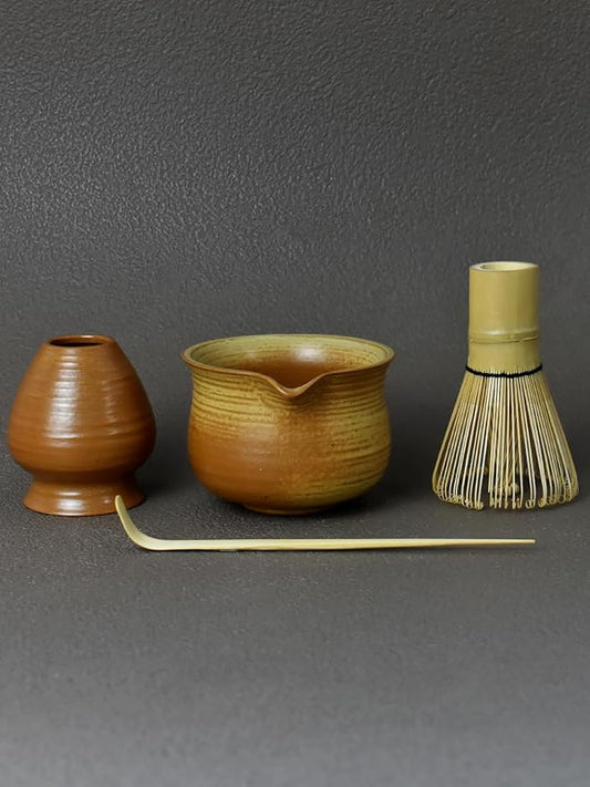 Artcome Matcha Tea Set – 4 Piece Japanese Ceremonial Kit with 9oz Ceramic Bowl with Spout, Bamboo Whisk, Scoop, Whisk Holder & Tea Manual
