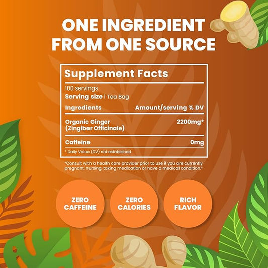 Organic Ginger Tea — 100 Tea Bags, Organic Herbal Tea From Single Origin, Eco-Friendly, Non-GMO Caffeine Free, Cederberg Tea Company.