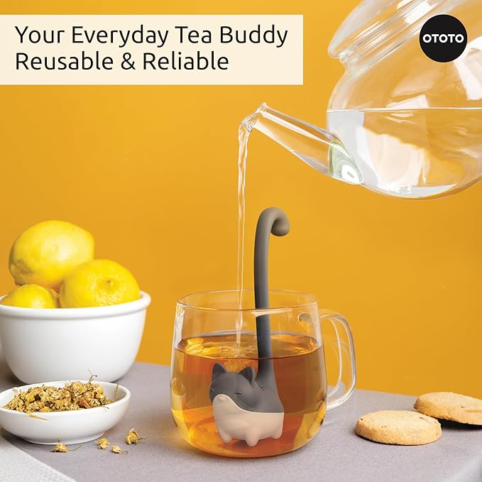 Ototo Louie Cat Tea Infuser - Cats Loose Leaf Steeper & Diffuser, Tea Strainer Accessories, Cute Gifts for Cat Lovers, White Elephant Gifts