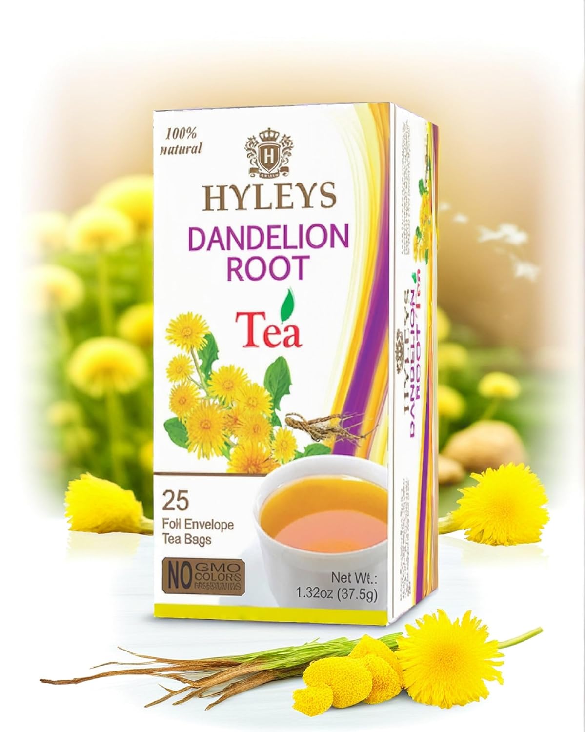 Hyleys Dandelion Root & Green Tea with Milk Thistle and Licorice Root - Herbal Detox Blend - 25 Tea Bags