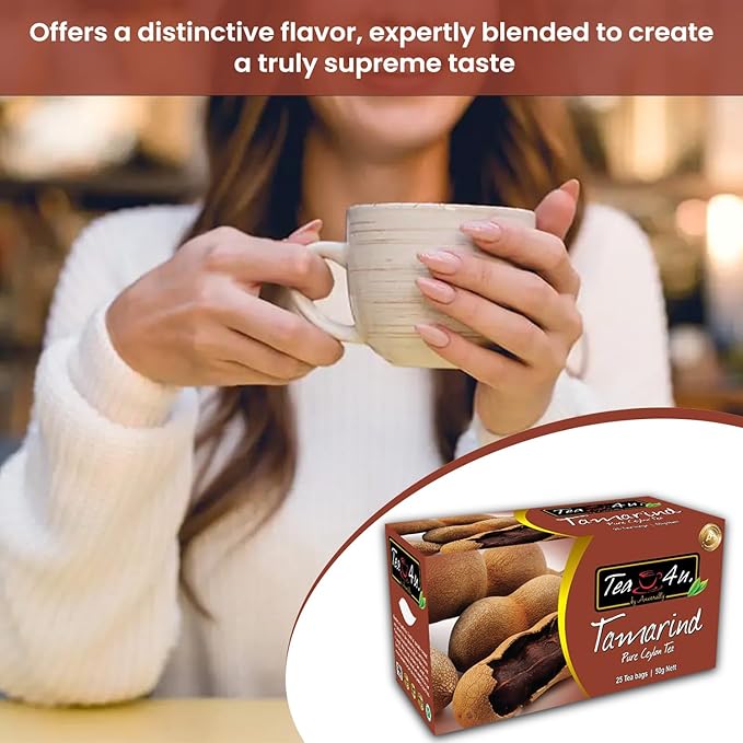 Tea4U Flavored Black Ceylon TeaBags - Tamarind, Ideal Quality from Sri Lanka's Finest Leaves and Expertly Blended - 25 Count