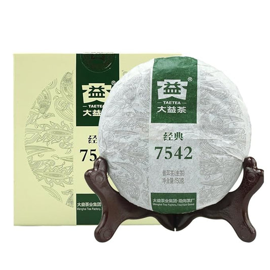 TAETEA 7542 Classic Raw Pu-erh Tea, Aged Fermented Raw Puerh Tea Cake, Chinese Sheng Pu'er Black Tea for Daily Drink and Gift 150g / 5.29oz