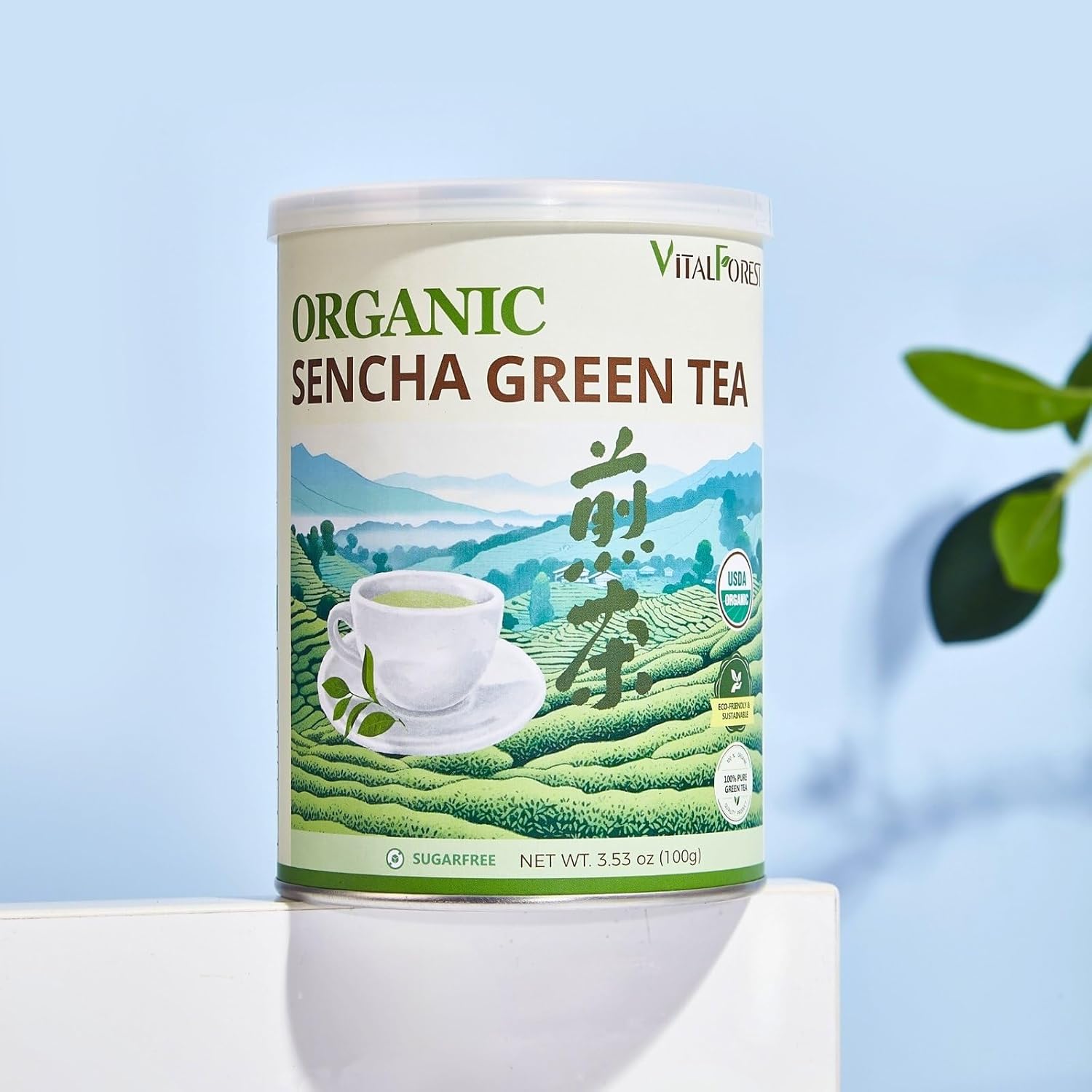 Organic Sencha Green Tea Loose Leaf – 3.53oz/100g, USDA Organic, Whole Leaf Green Tea, VitalForest Premium Steam-Fixed Green Tea, Mild Umami Taste