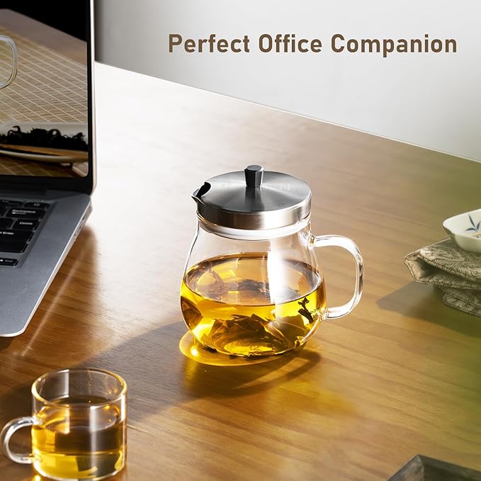 400ml (13.52 oz) Glass Teapot with Stainless Steel Strainer, Clear Teapot for Stovetop, Home, Office or Solo Tea Drinking