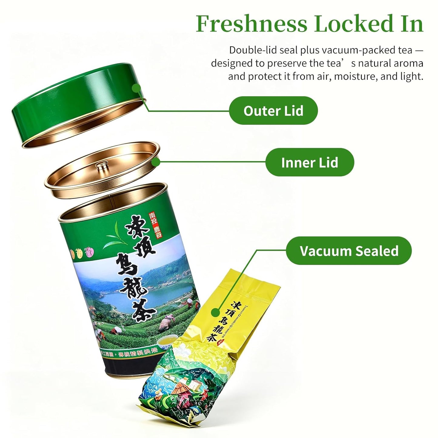 XIXICHA Dongding Oolong Tea Loose Leaf Taiwan High Mountain Tea Taiwan Dong Ding Gaoshan Ulong Tea Taiwanese Green Oolong One Thousand Meters High Mountain 150g/5.3oz （120 cups）凍頂乌龙茶 冻顶乌龙 乌龙茶 台湾茶