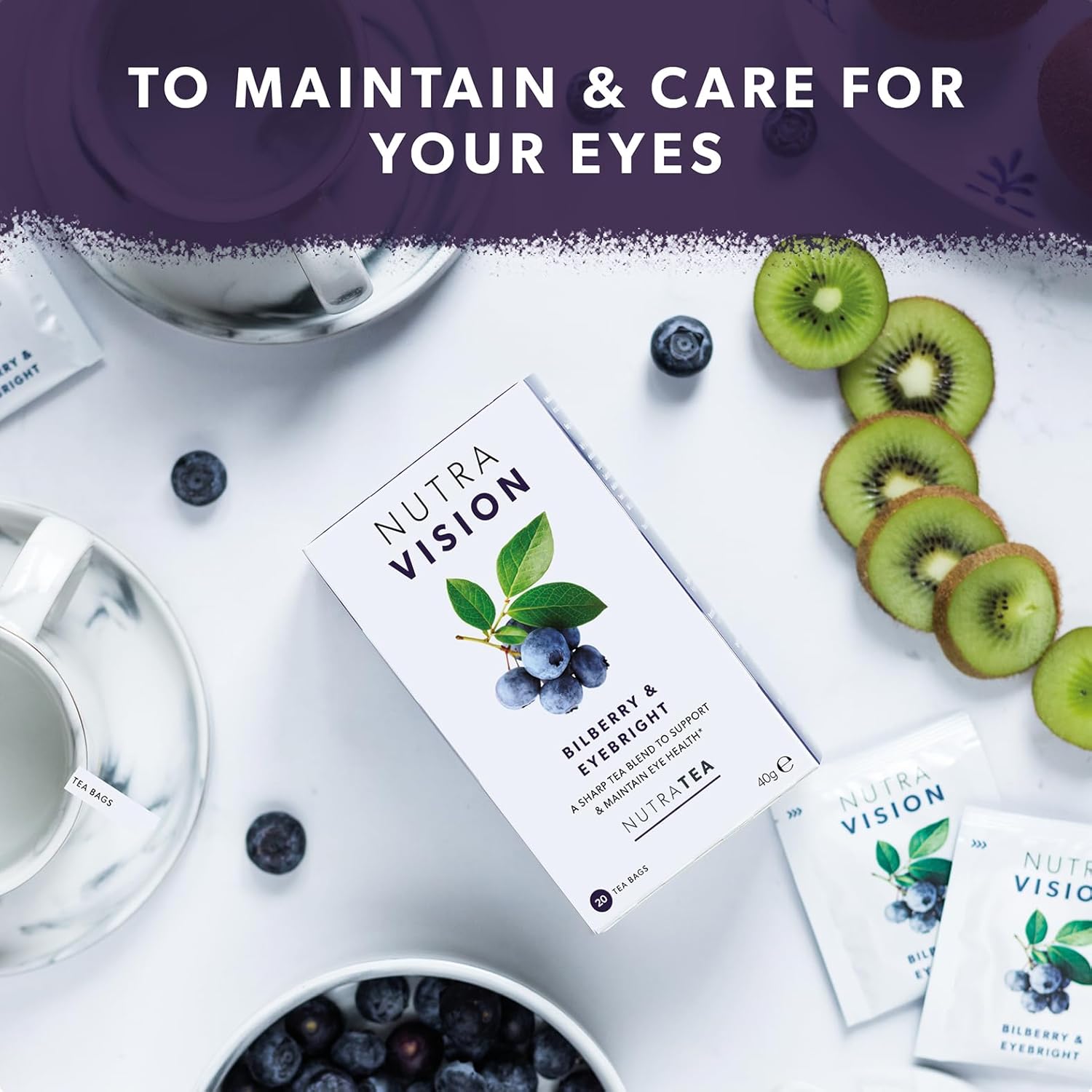 NUTRAVISION - Eye Health Tea – Includes Bilberry & Eyebright - For general and age-related eye health - 20 Enveloped Tea Bags - by Nutra Tea - Herbal Tea