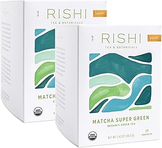 Rishi Matcha Super Green Tea, Organic Green Tea Sachet Bags, 15 Count (Pack of 2)