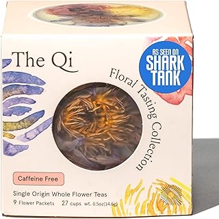 The-Qi Floral Tasting Collection Blooming Tea Variety Box – 9 Pcs Whole Flowers (Rose, Chrysanthemum, Lotus) – 100% All Natural Blooming Tea Gift Set, Naturally Caffeine-free – Makes 27 Cups
