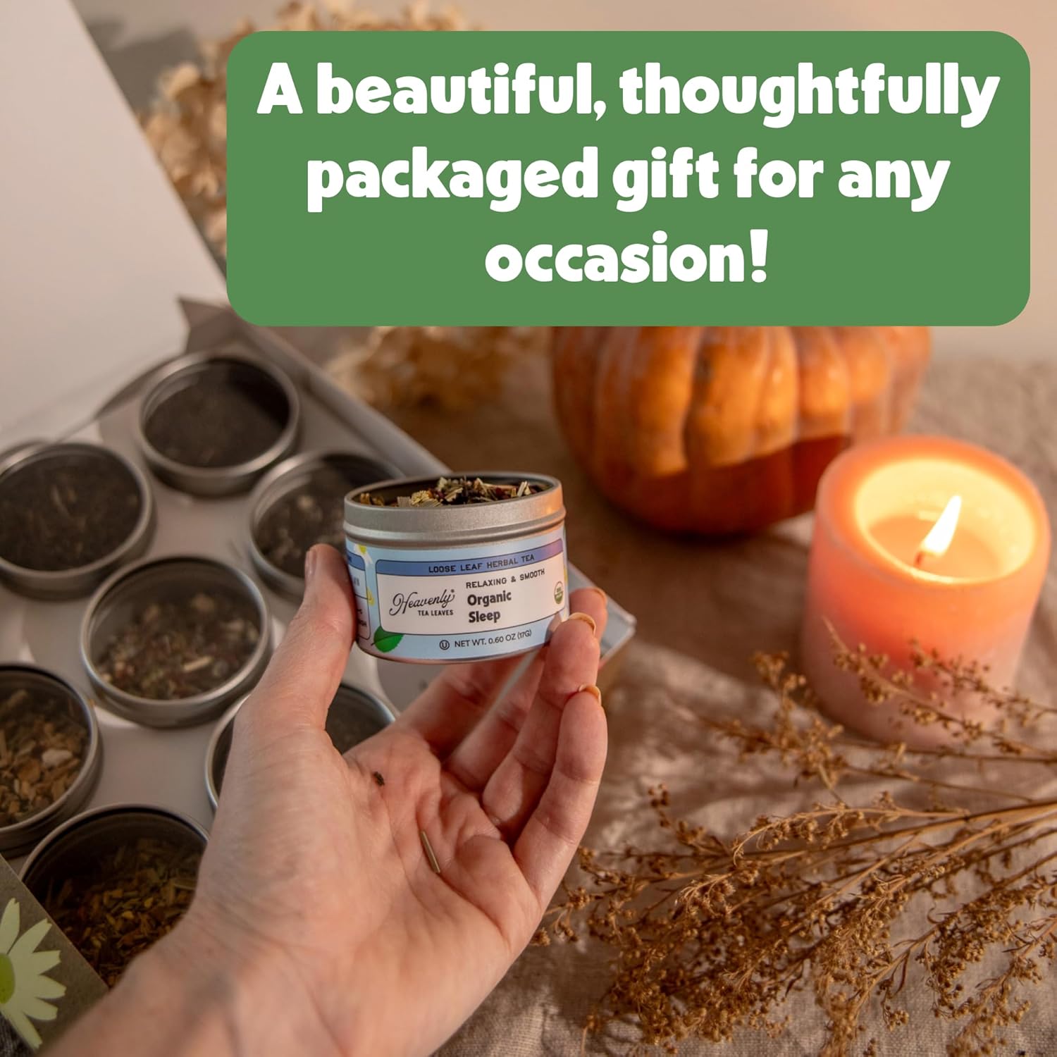 Heavenly Tea Leaves Organic Herbal Loose Leaf Tea Sampler Gift Set (Approx. 90 Cups) - 9 Flavor Variety Pack, Naturally Caffeine Free Tisanes, Assorted Herbal Teas, Hot or Iced