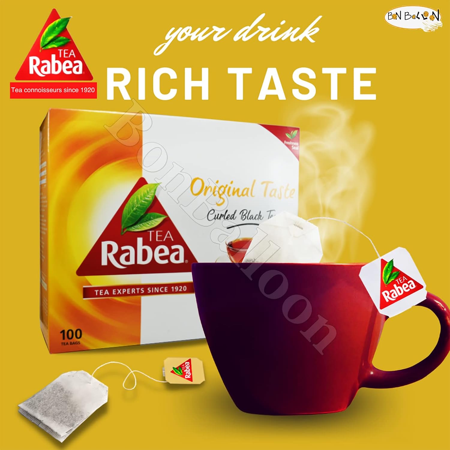 Original Taste Black Tea Rabea Bags Teas (100 Tea Bag) Kenyan Indian Pure Traditional Arabian Saudi Arabia Strong Rich Pure Oriental Natural Taste Breakfast شاى ربيع المذاق الأصلى