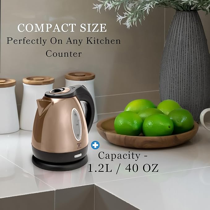 Moss & Stone 1.2L Stainless Steel Small Electric Kettle, Cordless 1500w Fast Boiling Pot