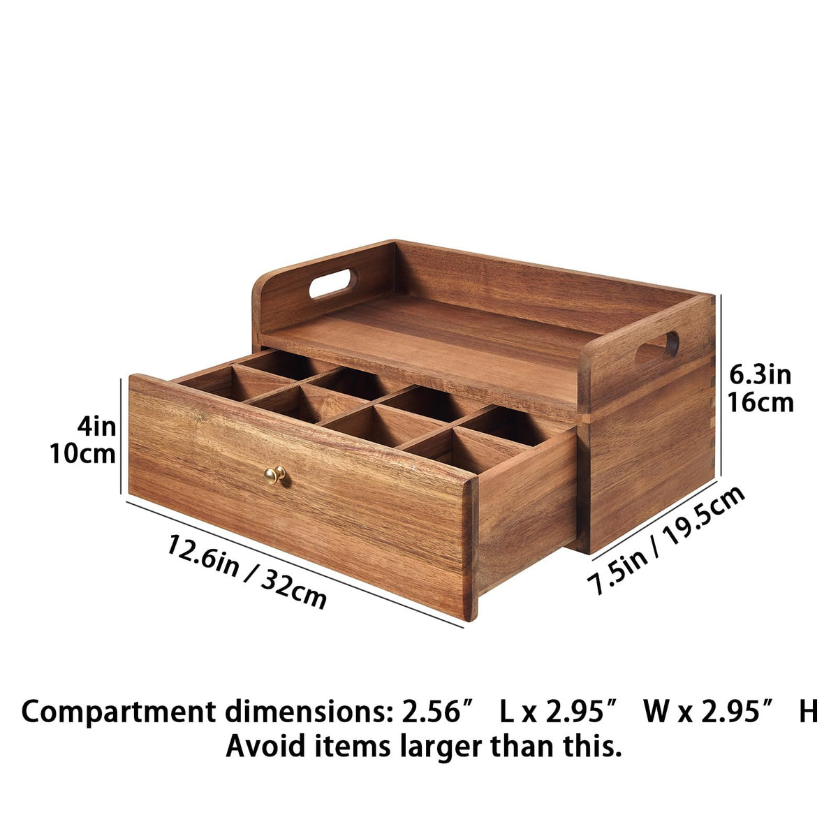 SARUFO Acacia Wood Tea Bag Organizer with Drawer - Tea Station Chest and Storage Box, Coffee and Teabag Holder with 8