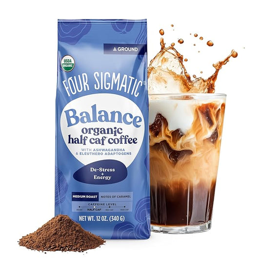 Four Sigmatic Organic Balance Adaptogen Ground Coffee, Medium Roast USDA Organic Coffee with Ashwagandha, Chaga Mushroom