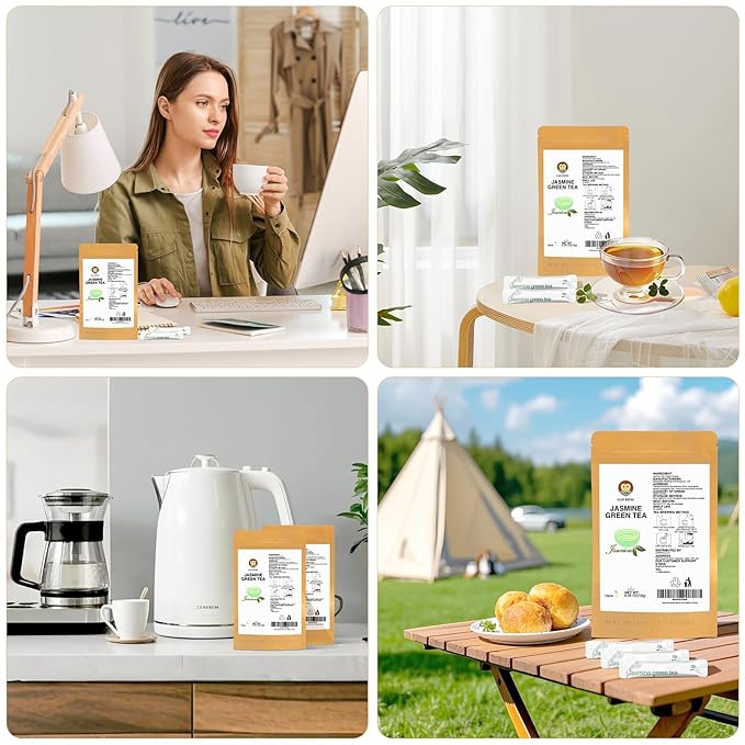 Taiping HK Jasmine Instant Green Tea Classic-100% Tea Leaves 10 Single Serve Stick Packs Unsweetened No Additives On-the-Go for Travel, Work, Outdoors , Helps Support Digestive Health Hot or Iced Teas (10Count)