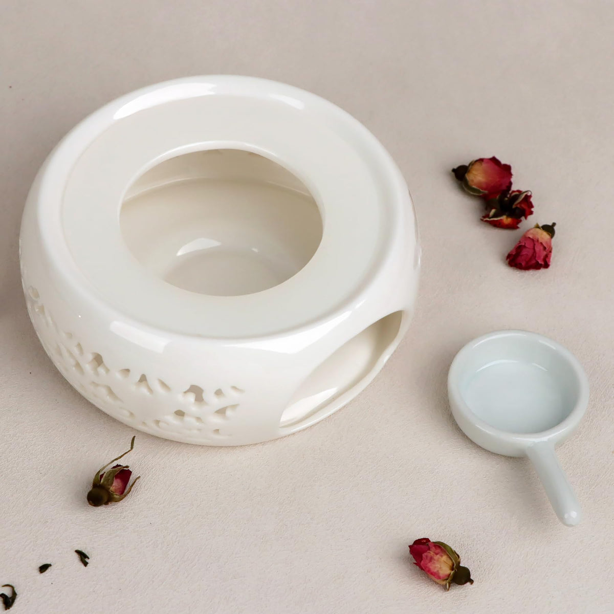 KAYCROWN Teapot Warmer, Ceramic Tea Warmer with Tealight Holder, Teapot Heater for Heating Tea, Coffee, Milk, Tea Light