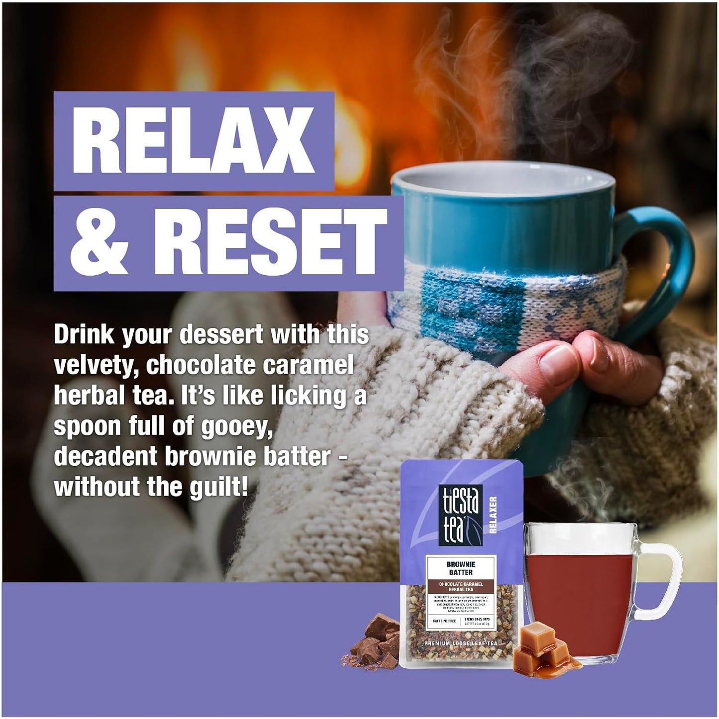 Tiesta Tea - Brownie Batter, Loose Leaf, Chocolate Caramel Herbal Tea | Non-Caffeinated Herbal Drink, Makes Hot or Iced Up to 20-25 Cups, 3oz Resealable Pouch