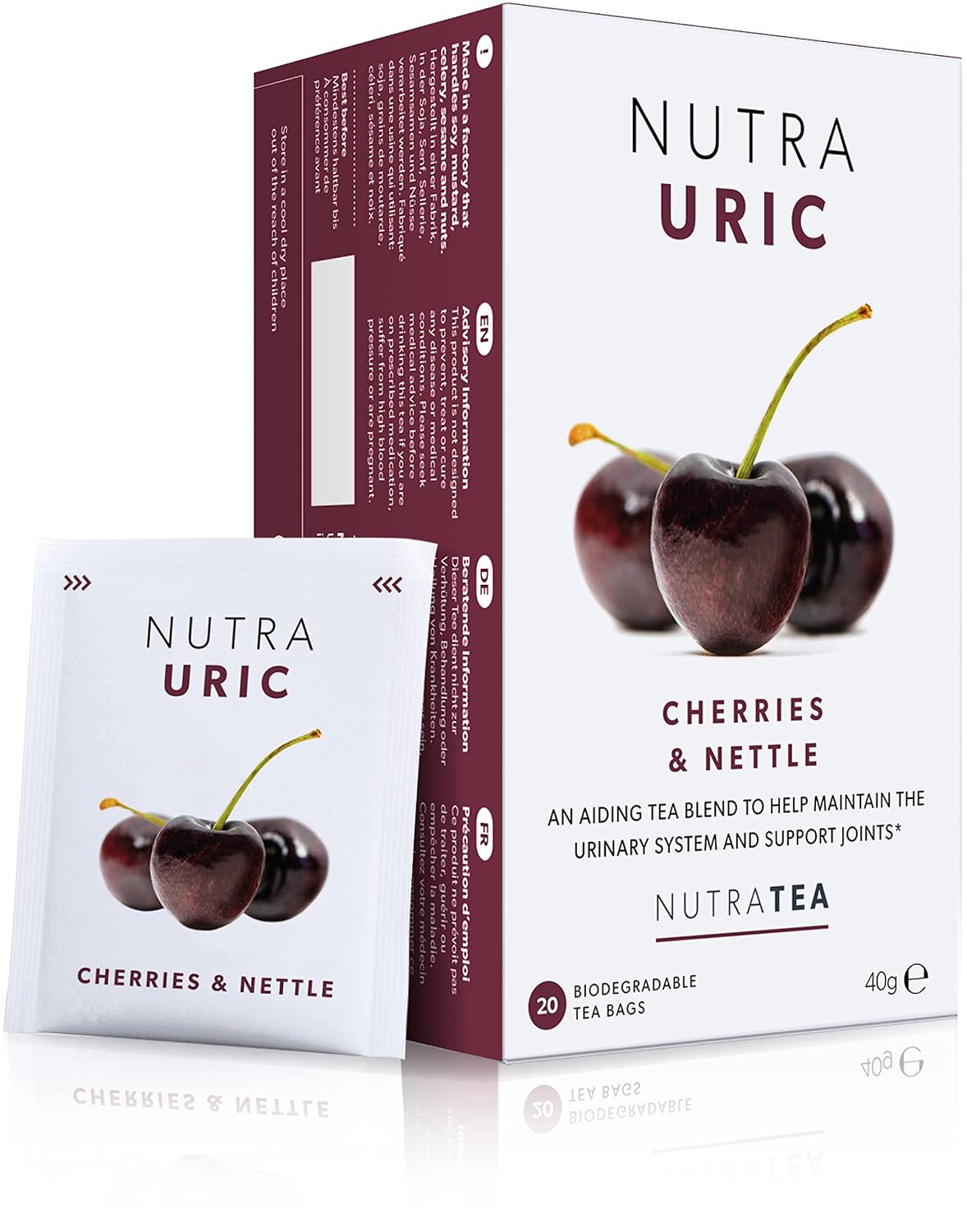 NUTRAURIC - Uric Acid Cleanse and Kidney Support – Kidney Cleanse Tea – Includes Cherry, Nettle &amp; Turmeric - 40 Enveloped Tea Bags - by Nutra Tea - Herbal Tea - (2 Pack)