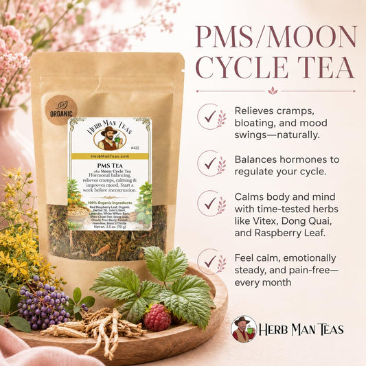 MOON CYCLE PMS TEA – Period Tea for Monthly Comfort &amp; Healthy Cycle Support – Chaste Tree Berry, Red Raspberry Leaf &amp; Dong Quai Herbal Blend – Organic Loose Leaf – Formulated by Master Herbalist