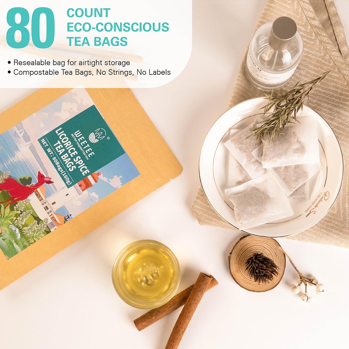 WT WEETEE Licorice Spice Herbal Tea Bags 80ct, Sweet &amp; Warming Citrus Blend
