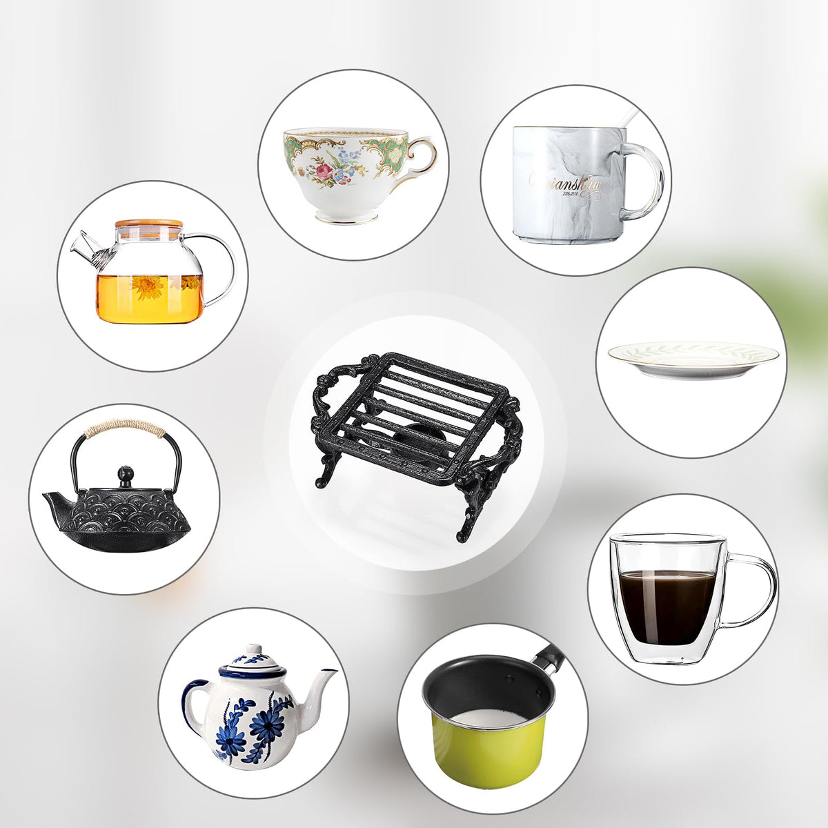 Sumnacon Tea Warmer Cast Iron Tea Pot Warmer with Tealight Candle Holder Sturdy Functional Teapot Warmer Stand for Office